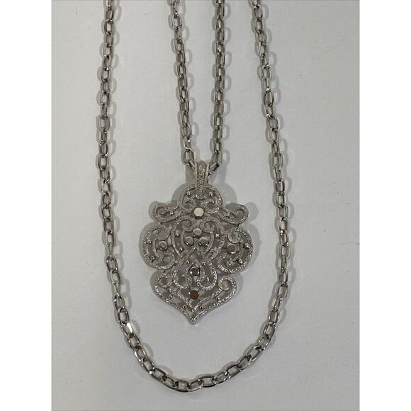 MCM Crown Trifari Modern Silver Pendant Double Chain Necklace - Picture 1 of 6